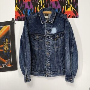 Vintage 1980s Lee Rider Acid Wash Denim Trucker Jacket Made USA Medium